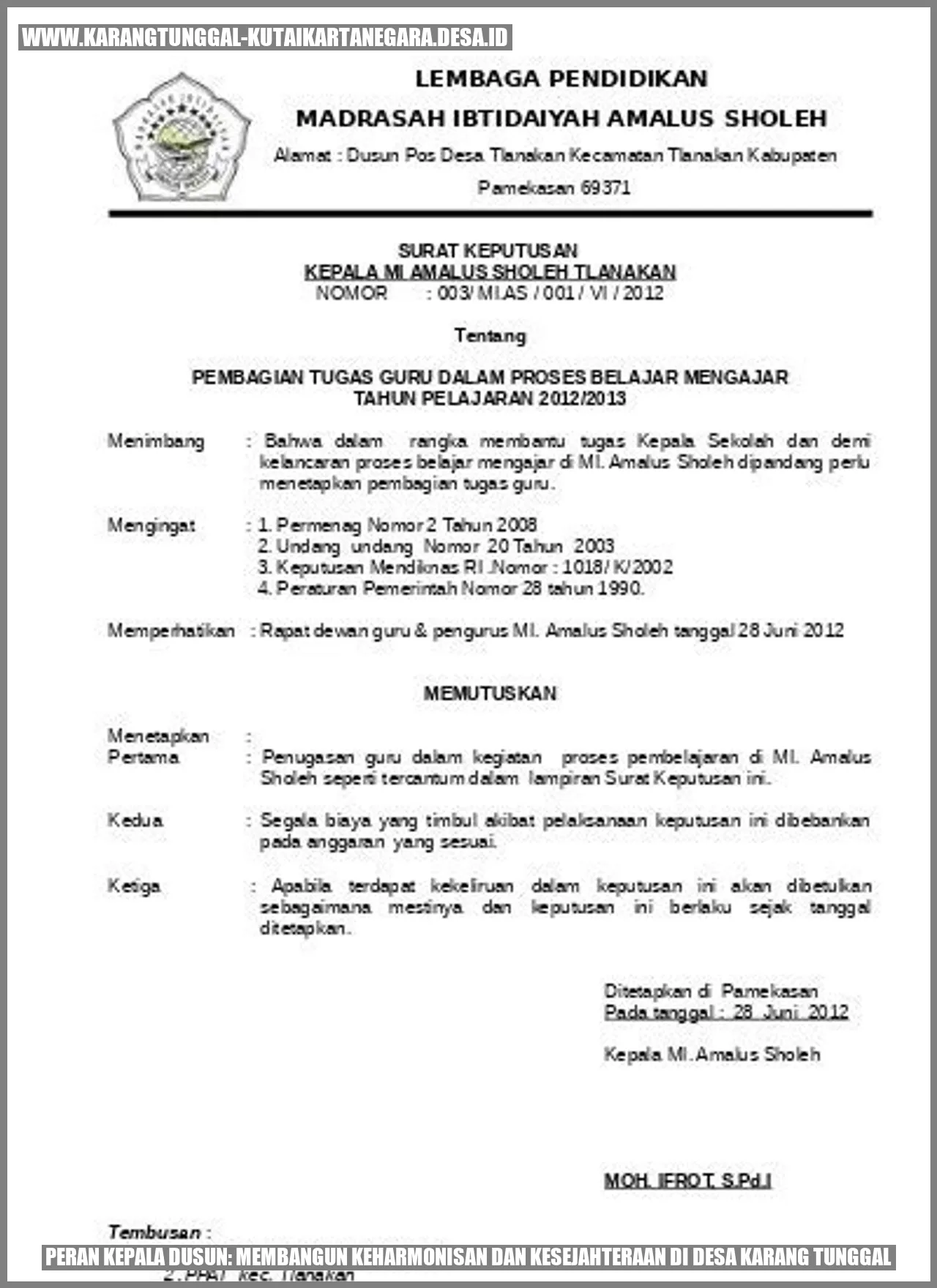 Peran Kepala Dusun: Membangun Keharmonisan dan Kesejahteraan di Desa Karang Tunggal